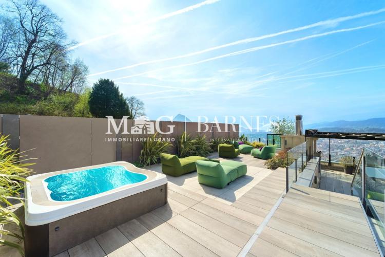 Lugano, Aldesago: 5.5-room lake view penthouse with terrace and jacuzz