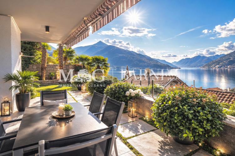Bissone: 4.5-room apartment, garden, garage, lake view