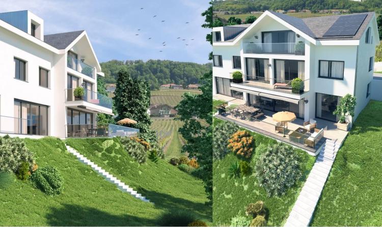 Superbe villa jumelée neuve avec vue panoramique sur le Lac et les Alpes